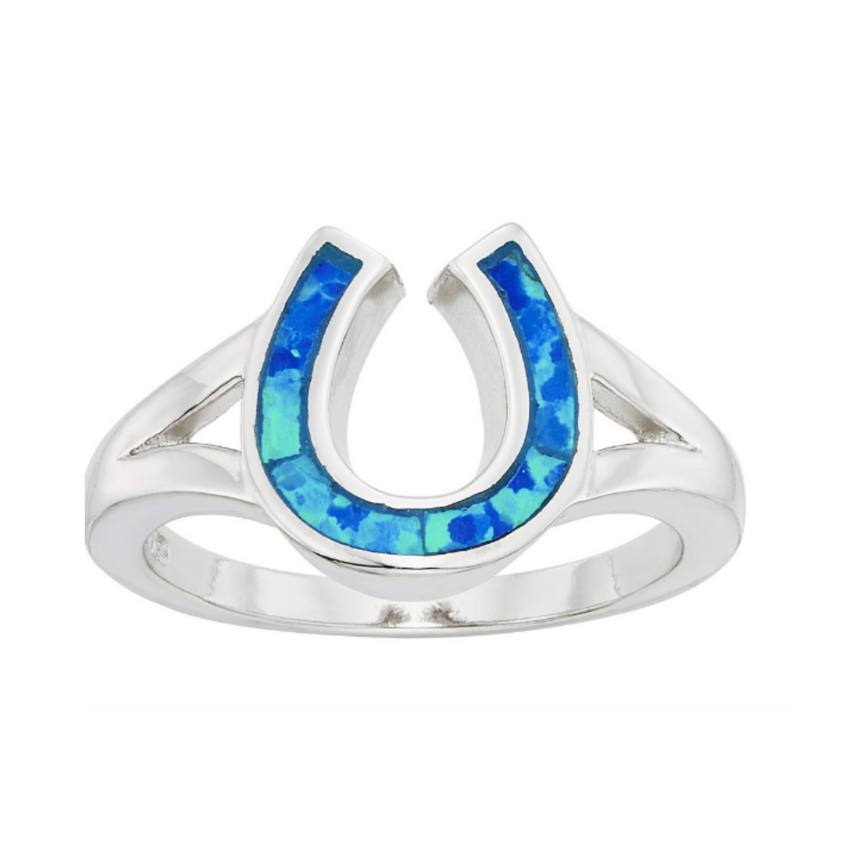 Sterling Silver Horseshoe Ring With A Blue Opal Inlay International