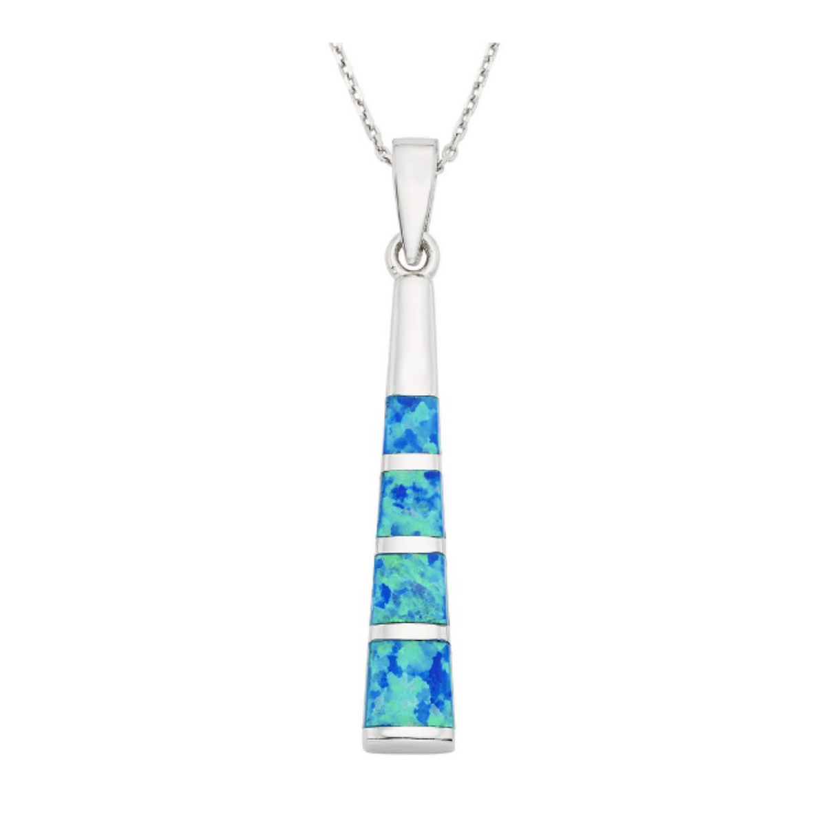 Sterling Silver Blue Inlay Opal Sunset Pendant on a 18" Chain